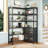6-shelf Corner Bookshelf, Vintage Industrial Corner Bookshelf Etagere Bookcase, Large Book Shelf With Metal Frame Open Storage Corner Cabinet (black-lockers)