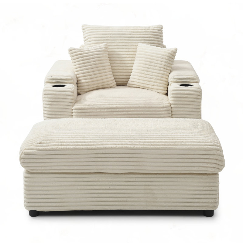 Canapé d'appoint surdimensionné avec repose-pieds, Crème, crème