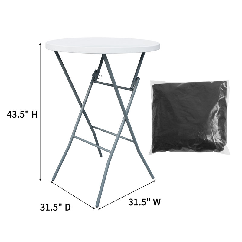 Table de cocktail pliante ronde de 32 pouces à hauteur de bar en plastique avec nappe, Noir
