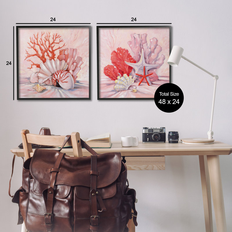 «Pink Coral Still Life», ensemble de 2 giclées par Paul Brent, H 24 po x l 24 po, Giclée encadrée noir minuit