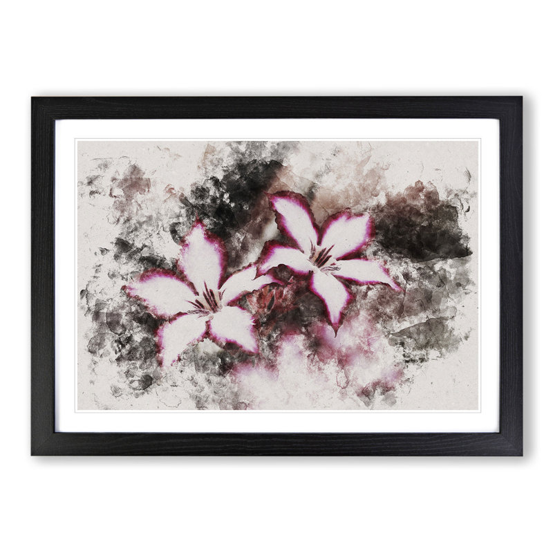 Pink Lily Flowers - Picture Frame Painting, Black Framed, 65cm H x 90cm W x 2cm D