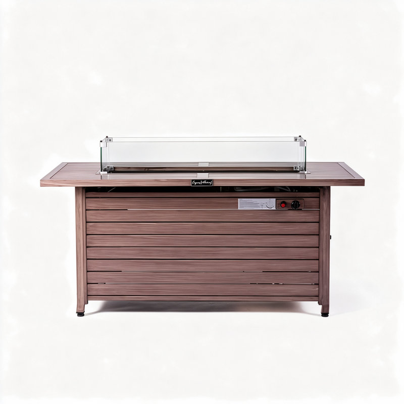  Table de foyer d'extérieur au propane 57 po avec couvercle et pare-vent 57 po, 50 000 BTU, Bois brossé