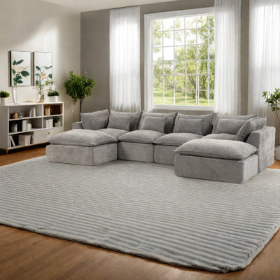 Spacious Velvet Sectionals, Antique Grey Modular Cloud Couch For Family Living Room
