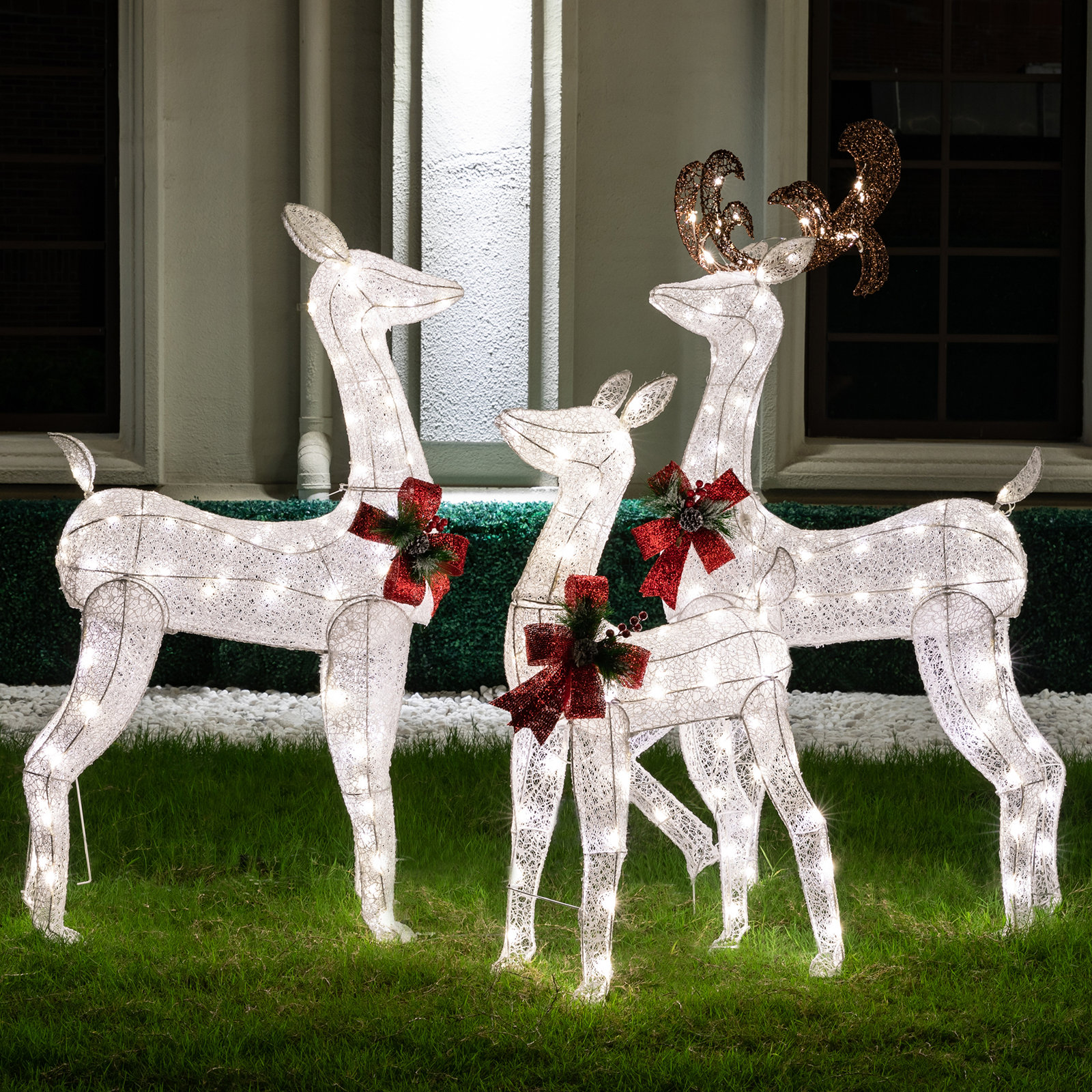 Christmas Deer Lighted Display 3 Piece Set, White