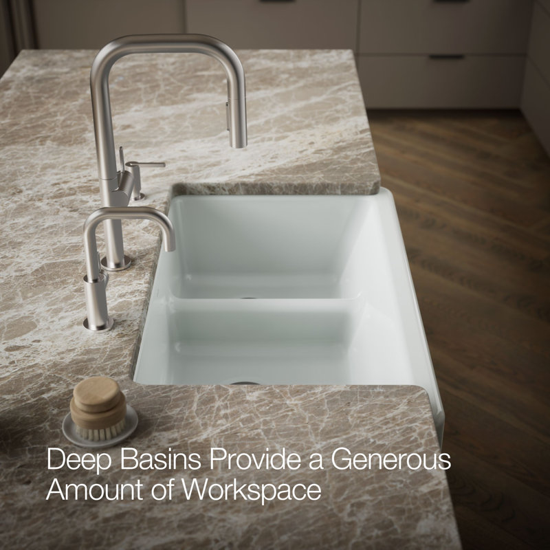 Whitehaven® 36" L x 22" W Double Basin Farmhouse Kitchen Sink, Ice Grey