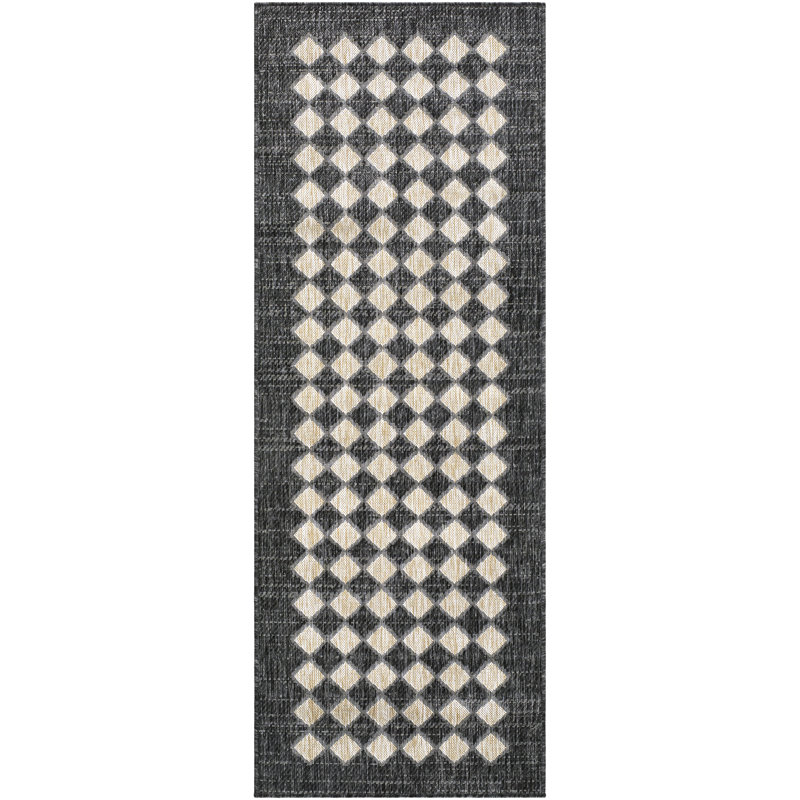 Galey Alix x Livabliss Mulberry Outdoor Machine Woven Rug, Runner 2'8" x 7'3", Black