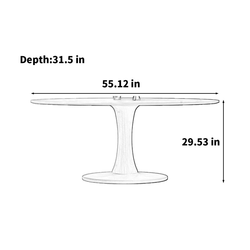 Handan Oval Solid Wood Base Dining Table, 29.53"H x 55.12"L x 31.5"W