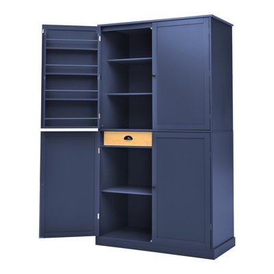 Haut garde-manger autoportant avec 2 tiroirs, tablettes réglables, 8 portes 40,2 x 20 x 71,3 pouces, bleu, grand espace de rangement pour la salle à manger 40,2 x 20 x 71,3 pouces