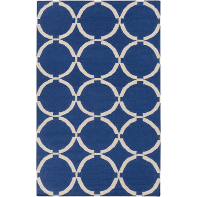 Tapis bleu marine/blanc minuit handwoven à tissage plat Collins