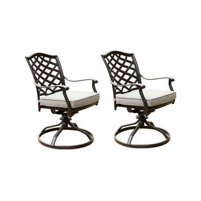 2 chaises berçantes pivotantes en aluminium pour l'extérieur avec coussins en tissu brun-gris - et 2 pièces en aluminium pour coussin de chaise Fade