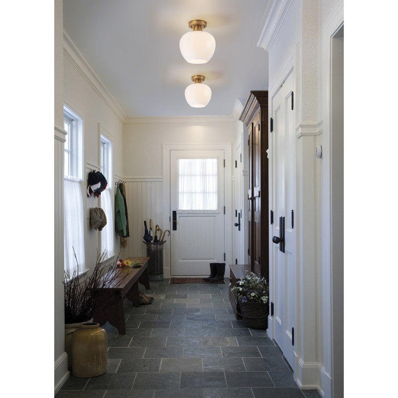 Single Light Frosted Glass Semi Flush Mount, Frosted Glass, White