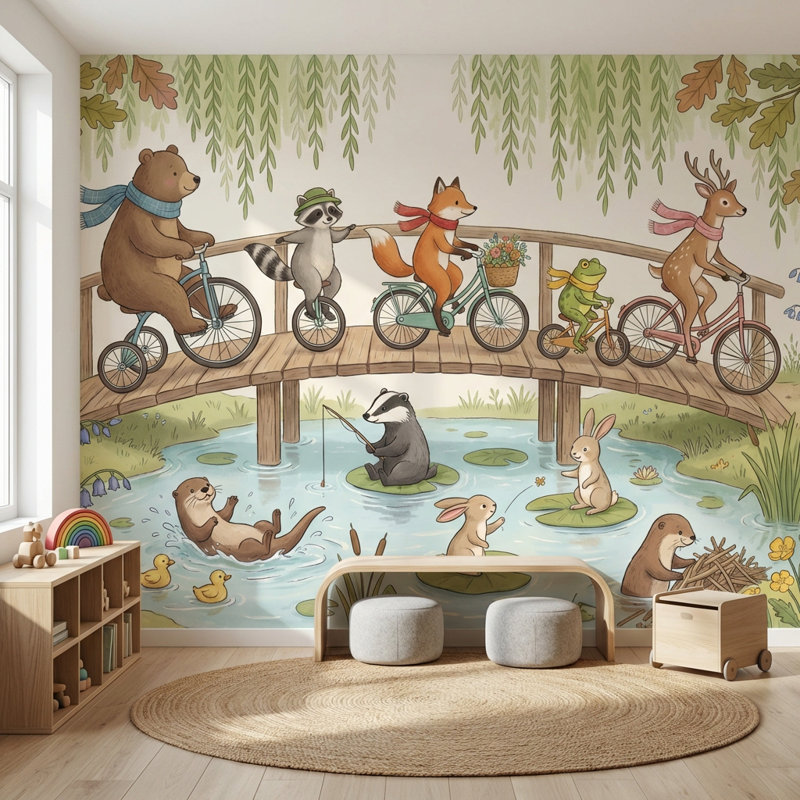 Papier peint animaux fantaisiste Bridge, L: 112 po x H: 72 po, Peler et coller
