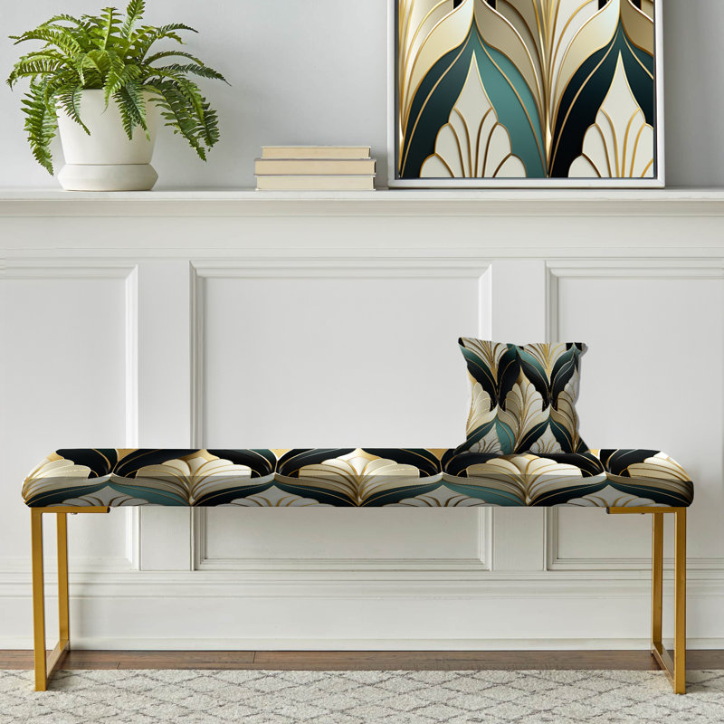 Banc émaillé damas doré des années 1970 Art Deco - Damas