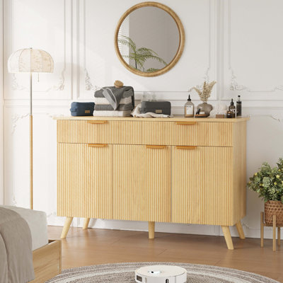 Armoire de cuisine avec tiroirs et portes, buffet moderne cannelé avec tablettes réglables pour le salon, chêne