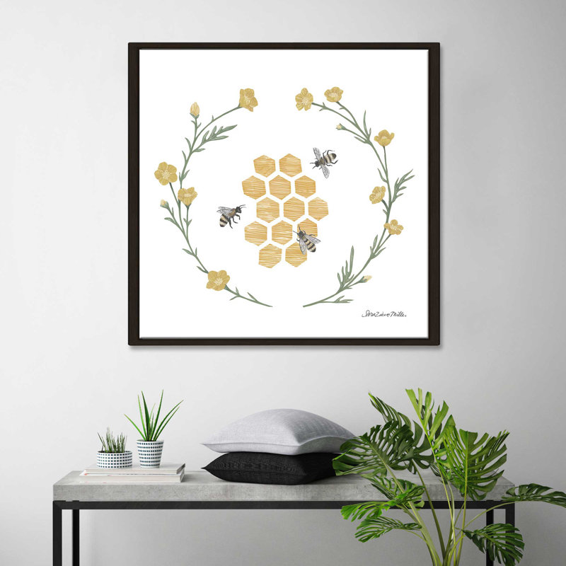 " Happy To Bee Home III ", 24" H x 24" W x 1.5" D, Espresso Floater Frame