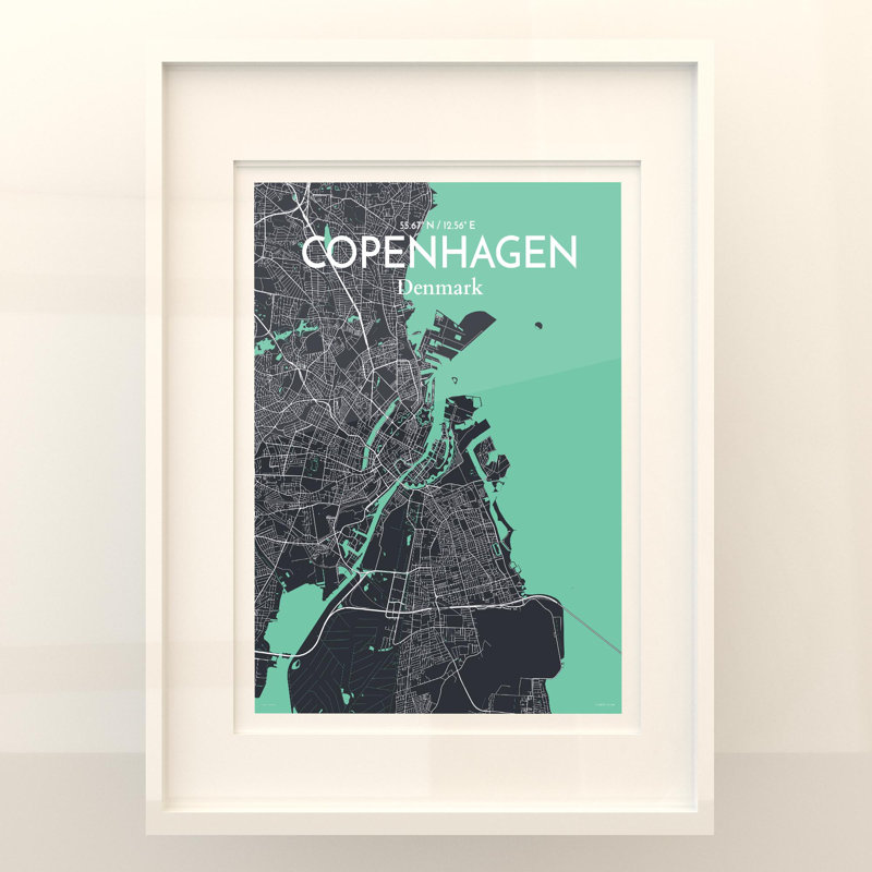 Copenhagen City Map in Dream 1 Piece Wall Art, 24cm H x 18cm W x 0.05cm D