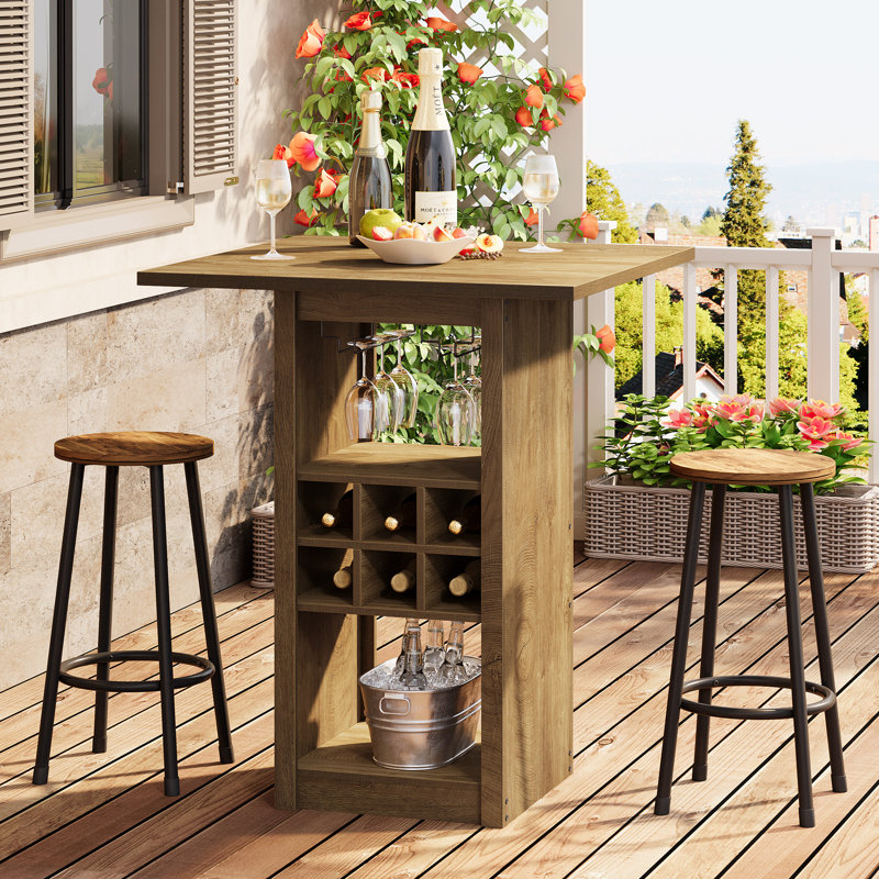 Table carrée carrée avec porte-verres, supports à vin et tablettes de rangement