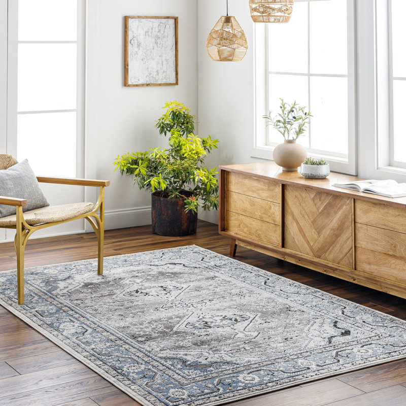 Gibraltar Rectangle Oriental Machine Woven Polypropylene Area Rug in Gray, Rectangle 7'10" x 10'