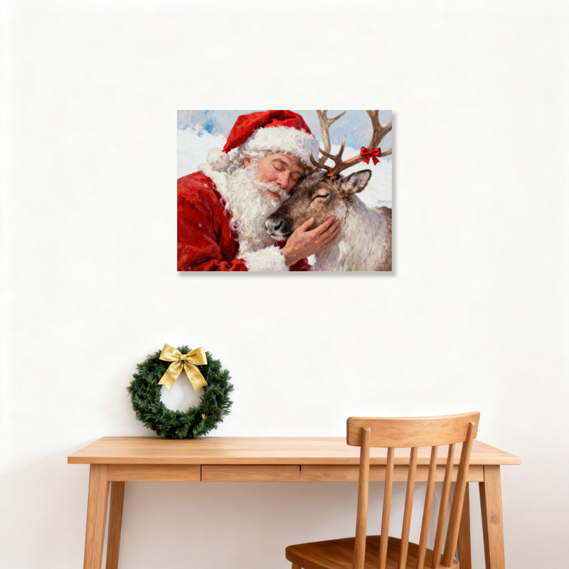 «Santa Reindeer Affection», art mural sur toile, H 12 po x l 18 po