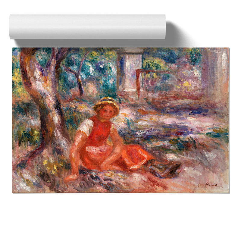 Girl at the Foot of a Tree by Pierre-Auguste Renoir - Unframed Painting, 59cm H x 84cm W x 0.1cm D