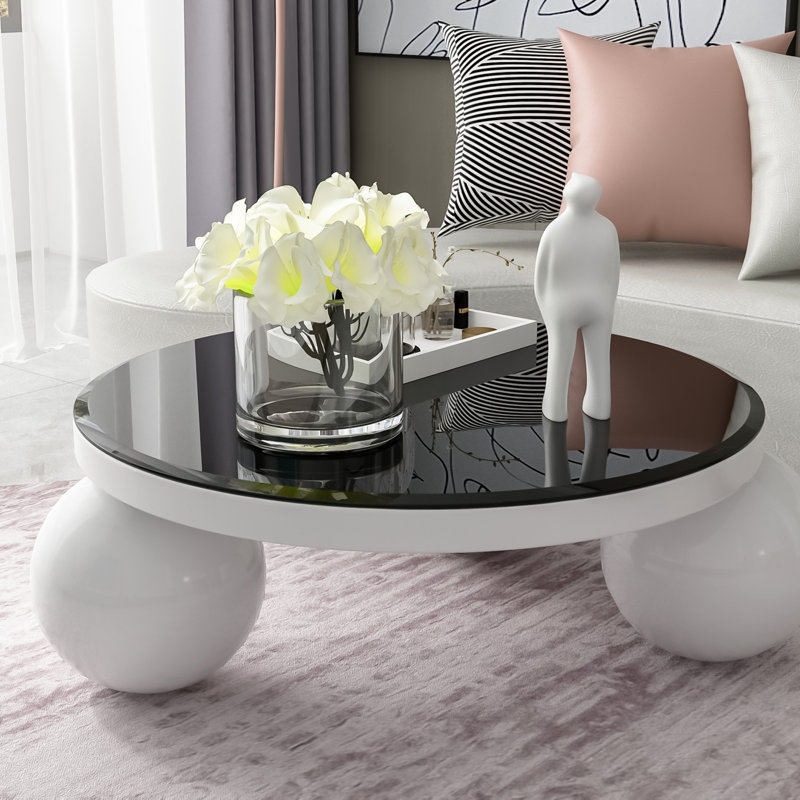 Plateau de table rond en verre trempé, H 0,48 po x l 38,60 po x P 38,60 po , Noir