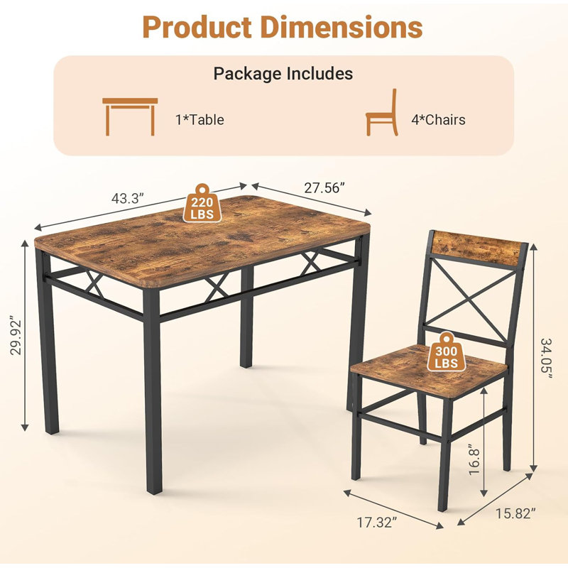 Ensemble de table à manger 5 pièces, ensemble de table à manger pour 4 personnes, ensemble de salle à manger compact pour petits espaces et cuisine - brun