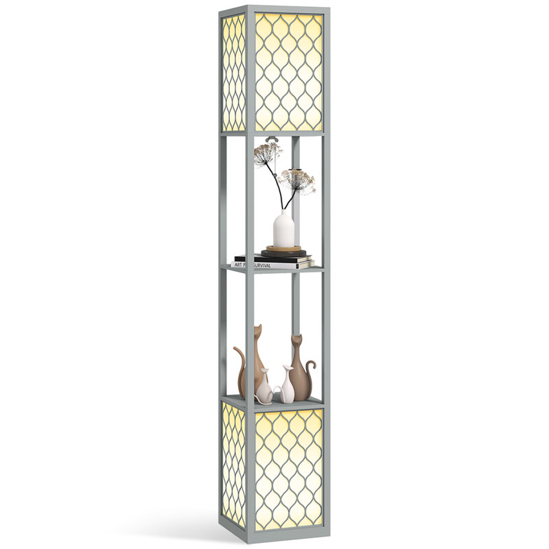 HOMCOM Floor Lamp with Shelves Tall Standing Lamp Dual Light, Grey