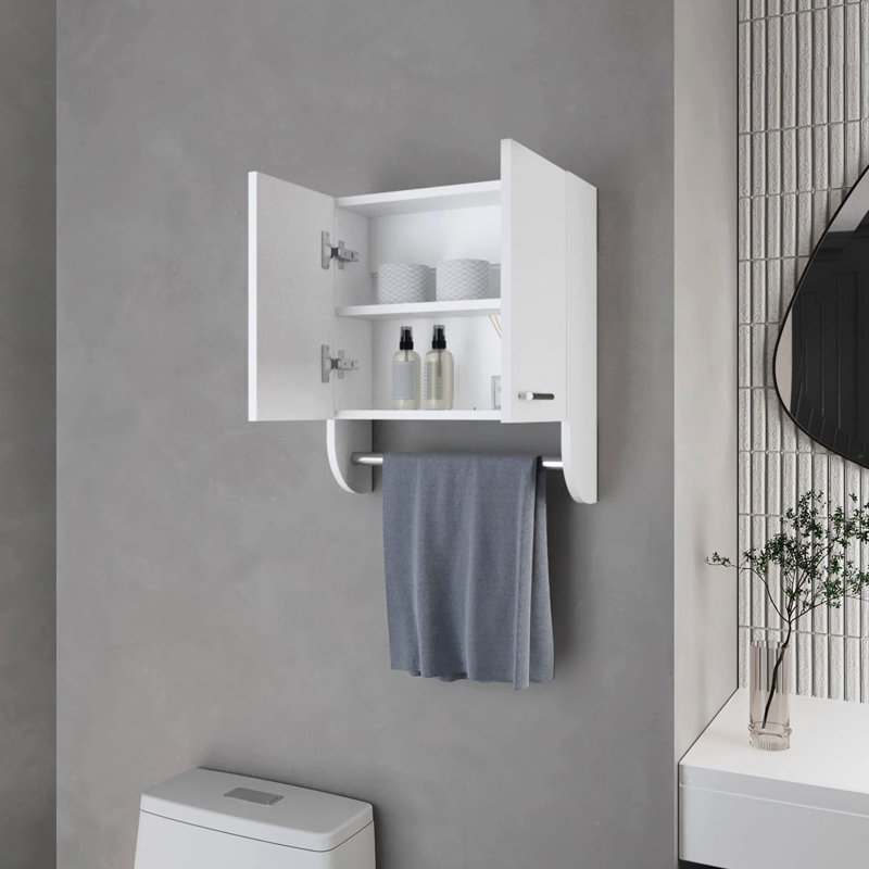 Bathroom Cabinet With White Towel Holder - 2 Doors, Shelves, Wall Mounted, Particle Board, 20.3" H X 17.4" W 5.1" D Bar Wardrobe For Small Bathrooms Door, Shelf,