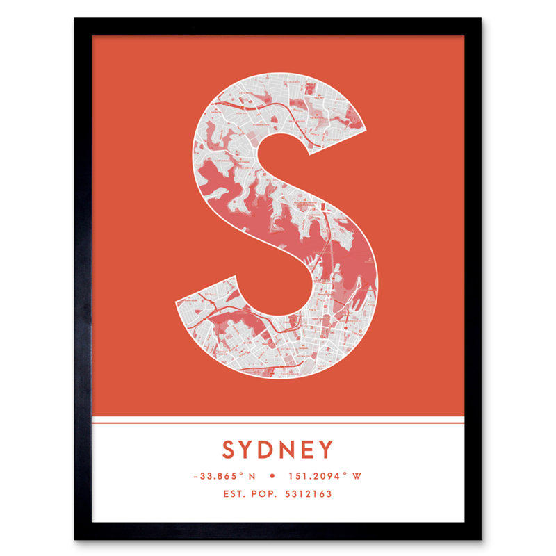 Sydney City Map Sydney Orange 1 Piece Single Picture Frame Wall Art