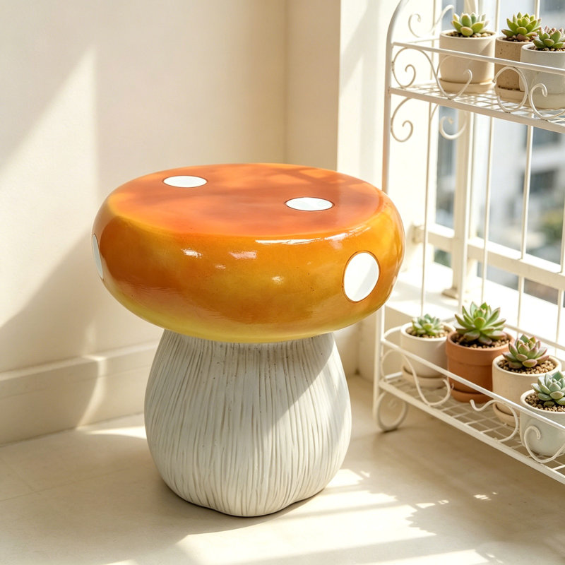 Statue tabouret Mushroom, tabouret de jardin extérieur en résine, tabouret surdimensionné à base de forêt 13,8 pouces, tabouret d'intérieur Courtyard