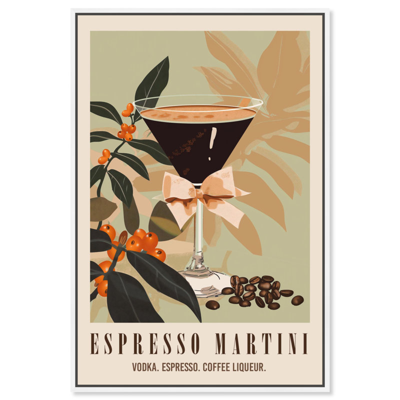 «Classy Espresso Martini Post», reproduction sur toile tendance par Art Remedy, H 37 po x l 25 po, Cadre flottant blanc