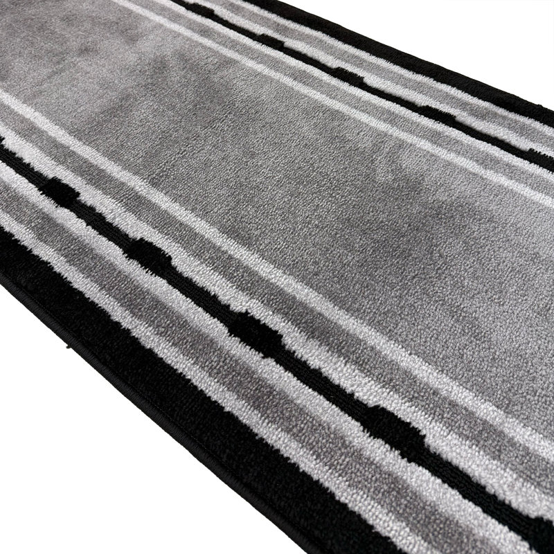 Antibacterial Soft Pile Anti Slip Indoor Runner Rug Dot Bordered Black Design for Hallway Stairway, Runner 2'2" x 8'