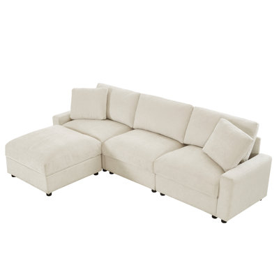 Space-saving Sectionals, Beige Polyester Modern L-shaped Sofa With Storage For Home