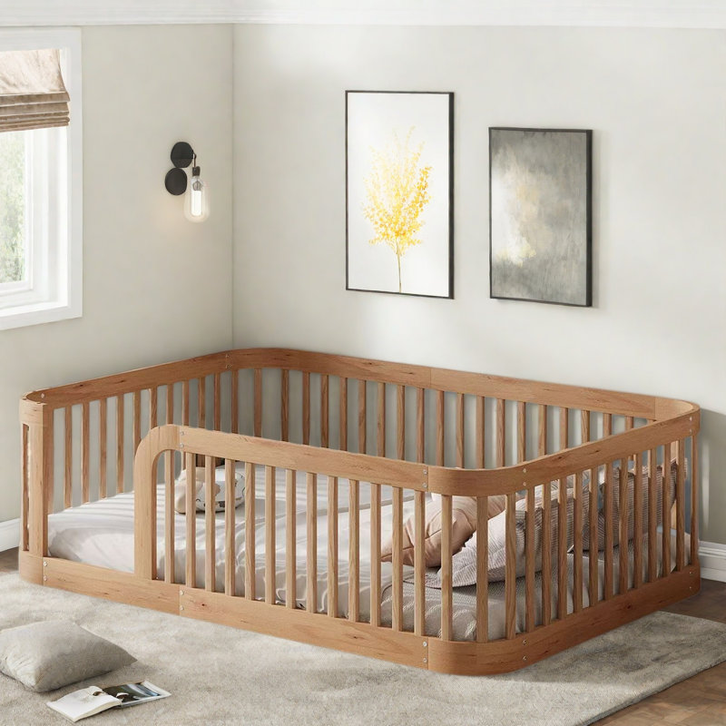 Structure de lit en bois avec clôture, Naturel