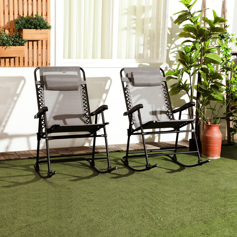 Chaise berçante 2 pièces, pliable pour un rangement facile - extérieur gris 2. Portable, confortable, patio, terrasse. To Weather, structure en acier