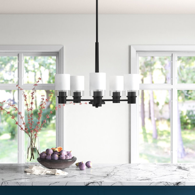 Lustre cylindrique Spoutnik Charvic Light, Noir mat, 5 lumières