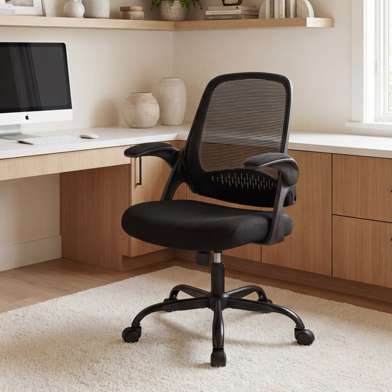 Ergonomic Mesh Home Office Chair with Armrests, Space-Saving Design and Steel Base, Black, Steel
