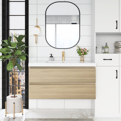 Ensemble de meuble-lavabo mural simple 42 po avec plateau en résine Issaias