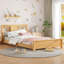 Lit plateforme simple en bois massif à profil bas avec tête de lit et lattes de soutien, lit de plancher, naturel-466141091