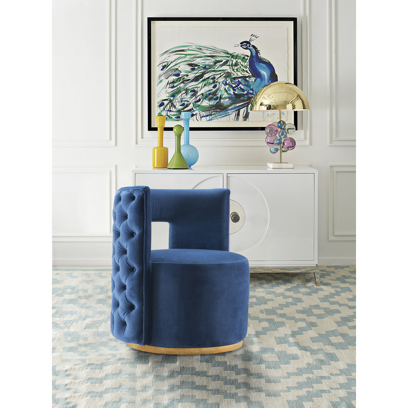Fauteuil d'appoint pivotant en velours Demetric, Velours bleu marine