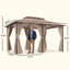 Pavillon de jardin avec patio en acier kaki de 10 pi x 13 pi, avec structure en métal et acier kaki