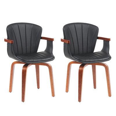 Chaises de salle à manger pivotantes Mid-Century modernes en bois cintré (ensemble de 2) - Chaises d'appoint en cuir PU pressées à chaud