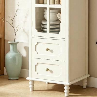 Buffet avec portes et tiroirs en verre, unité de rangement moderne en bois avec tablettes de présentation, armoire en bois minimaliste pour le salon, la salle à manger et le vestibule