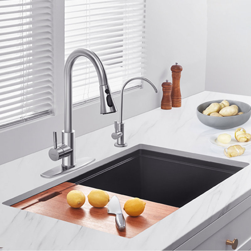HIGOLD 30'' L Single Bowl Quartz Kitchen Sink, Undermount Farmhouse Workstation , Black