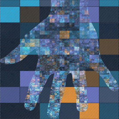 Tapis bleu marine / jaune en laine et polyester tissé à la machine Fontvieille