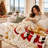Red Reindeer and Snowflake Christmas Throw Blanket 50 x 60 Inch, Lightweight Soft Flannel Fleece Holiday Throw
