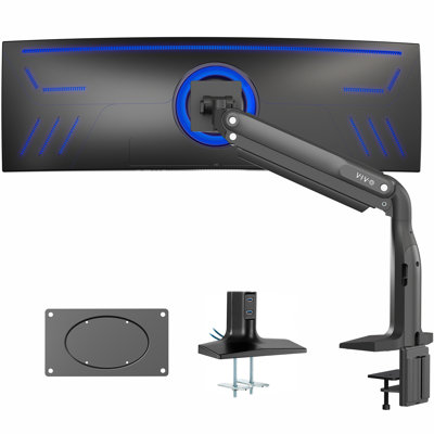 Pneumatic Arm Single Ultra Wide Monitor Desk Mount with USB