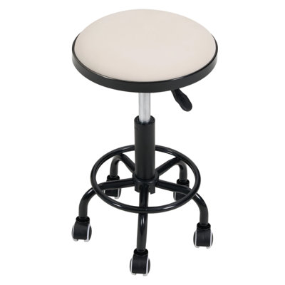 Height-Adjustable PU Leather Round Salon Rolling Stool