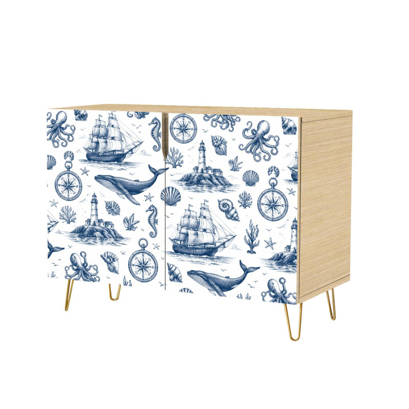 Buffet bahut avec rangement et éléments nautiques de phares de baleines rétro avec 2 portes pour le salon et la cuisine