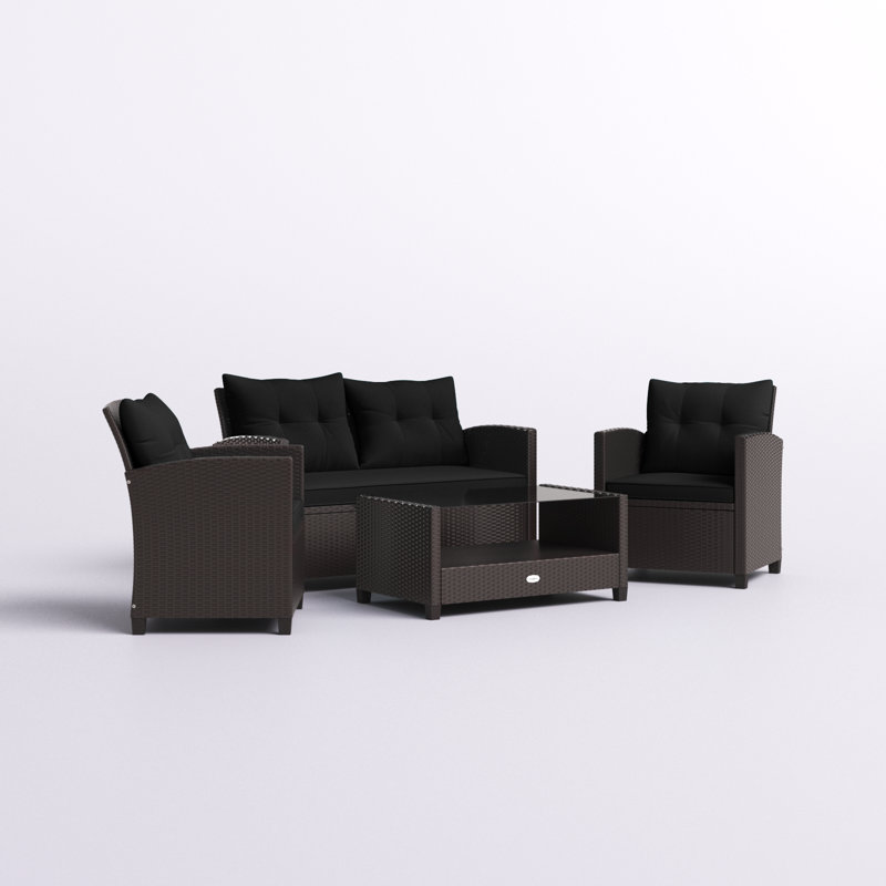 Alysheeya Wicker 4 - Person Patio Conversation Set with Cushions, Black